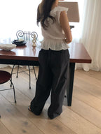 Waffle frill 2way blouse