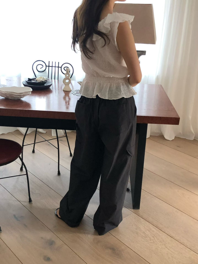 Waffle frill 2way blouse