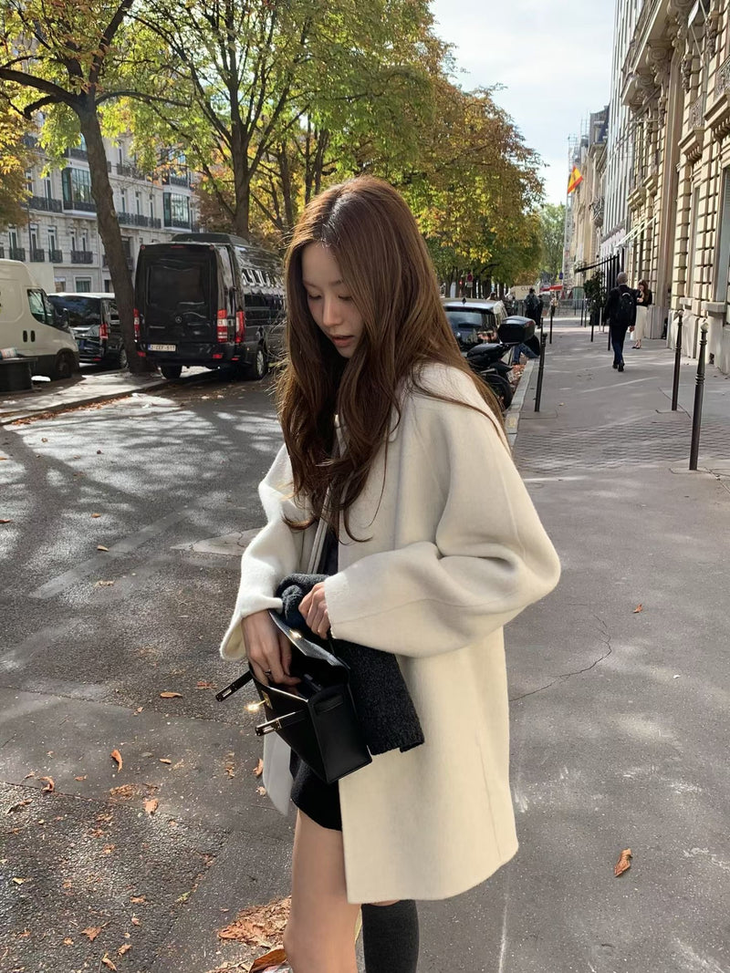 Handmade cony cashmere raglan coat