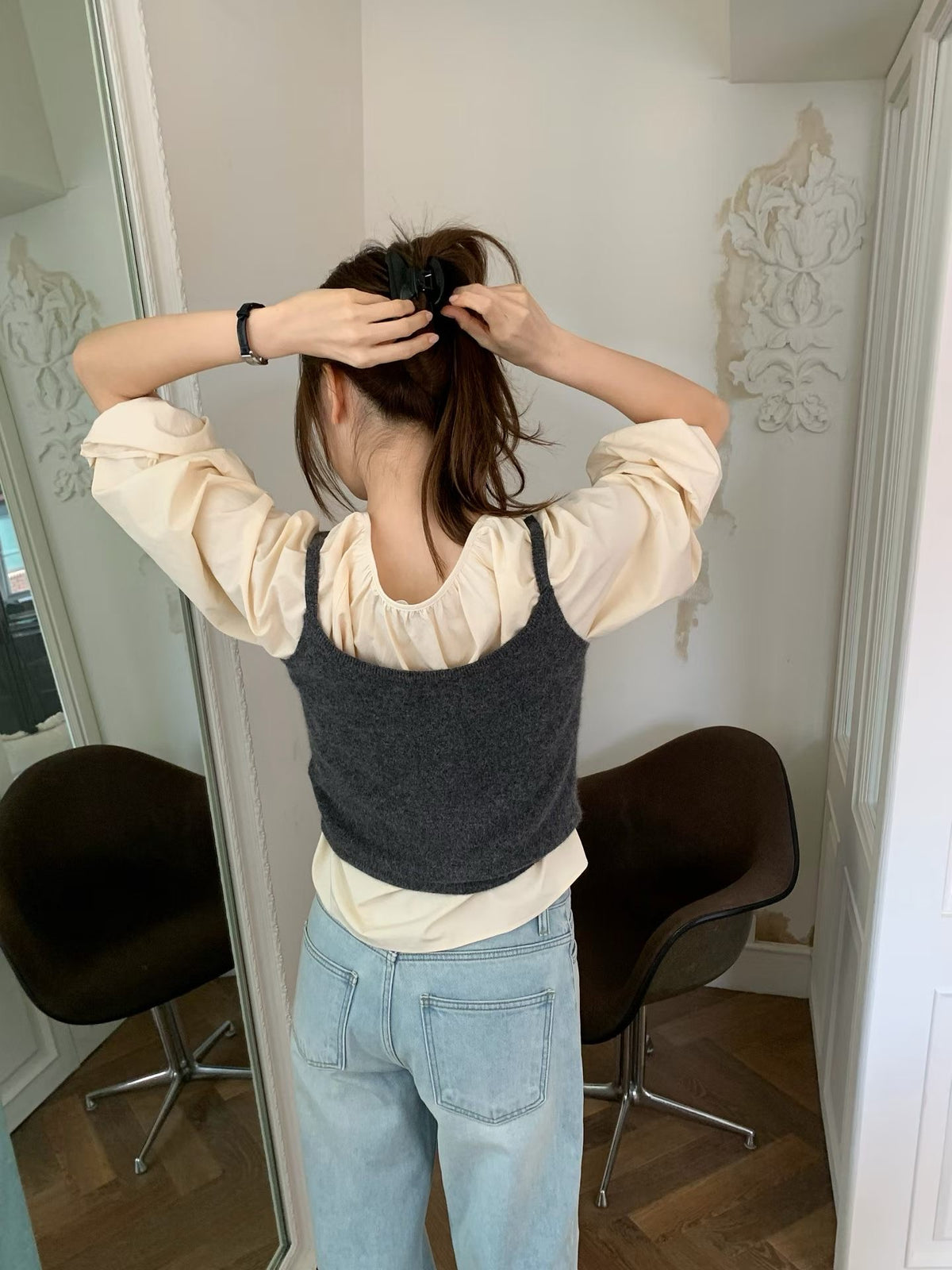 V shirring blouse
