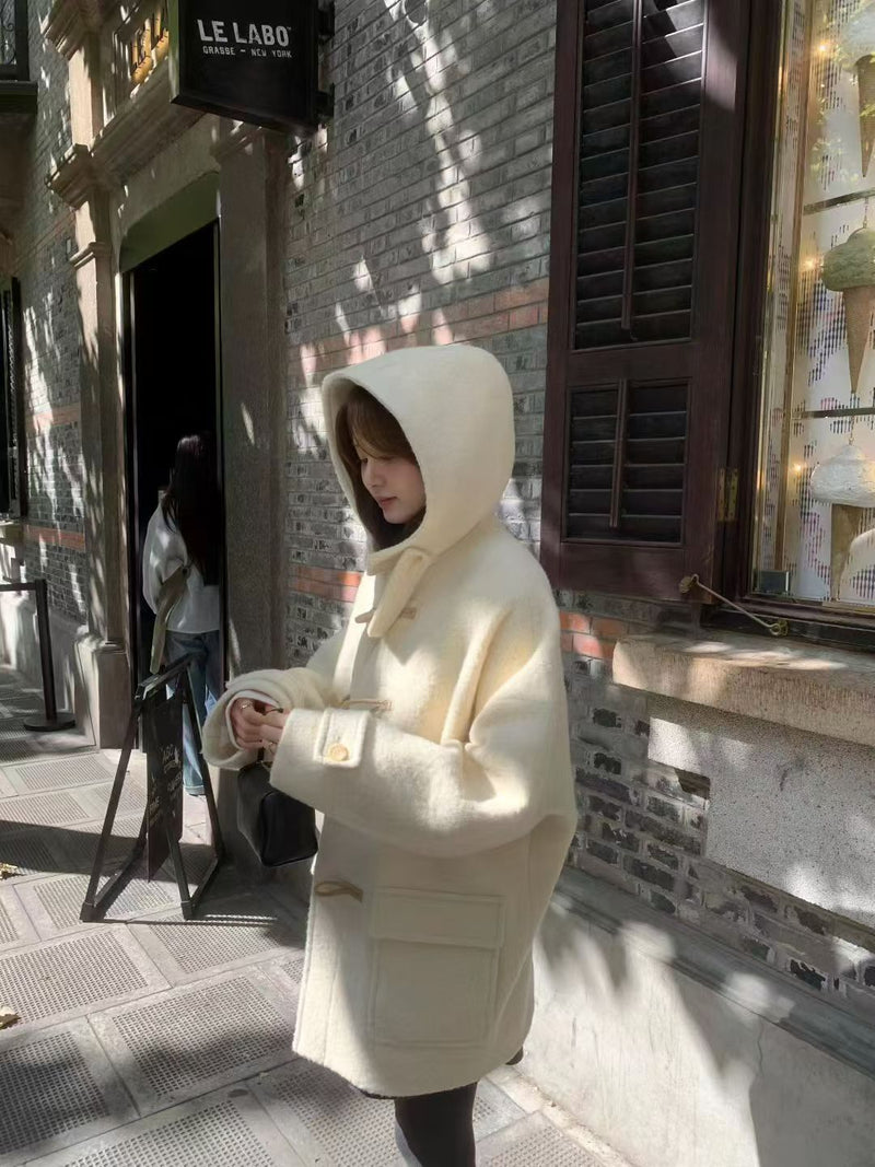 Baby alpaca hoodie duffle coat