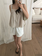 Pintuck flare stripe blouse