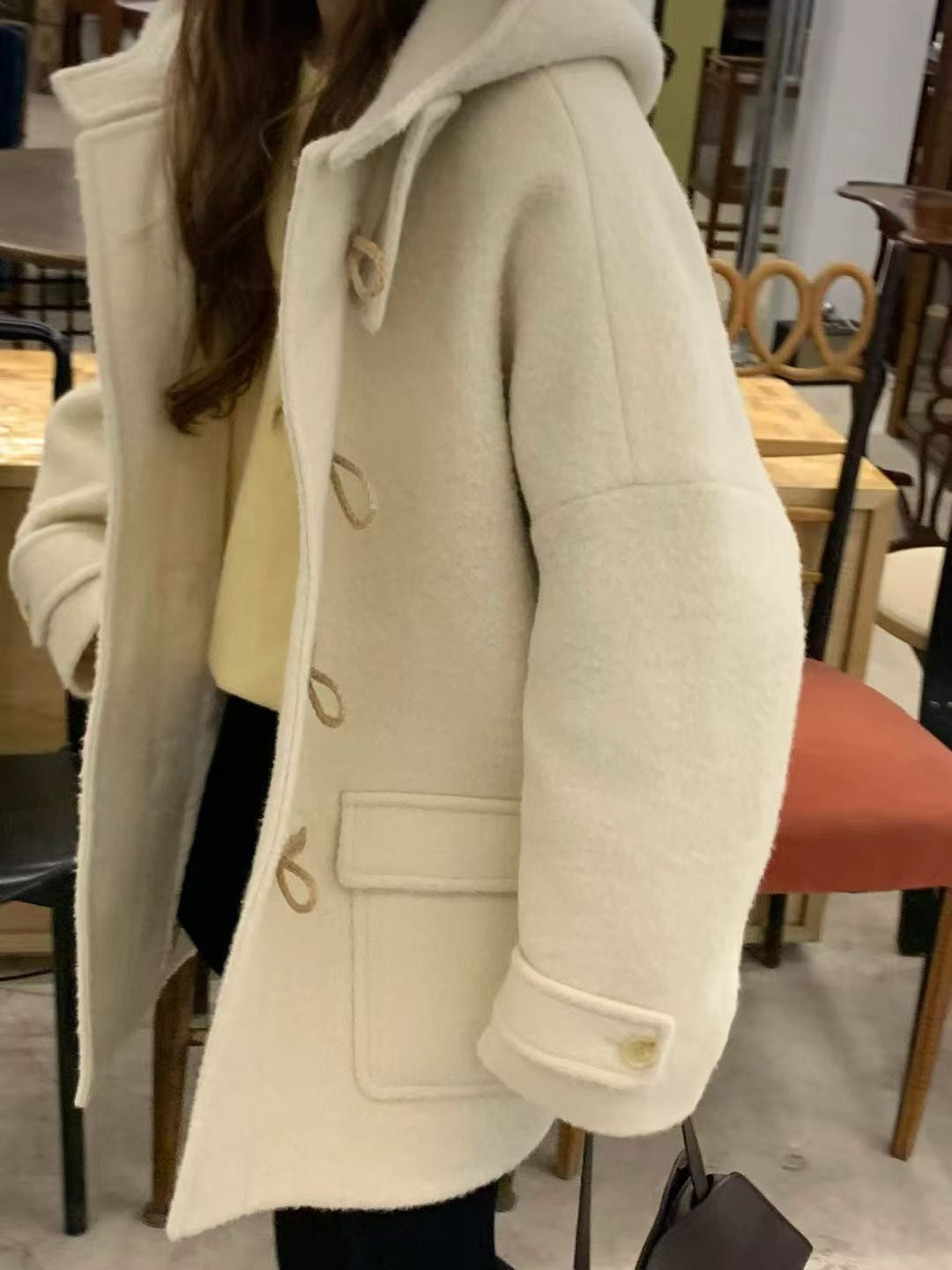 Baby alpaca hoodie duffle coat