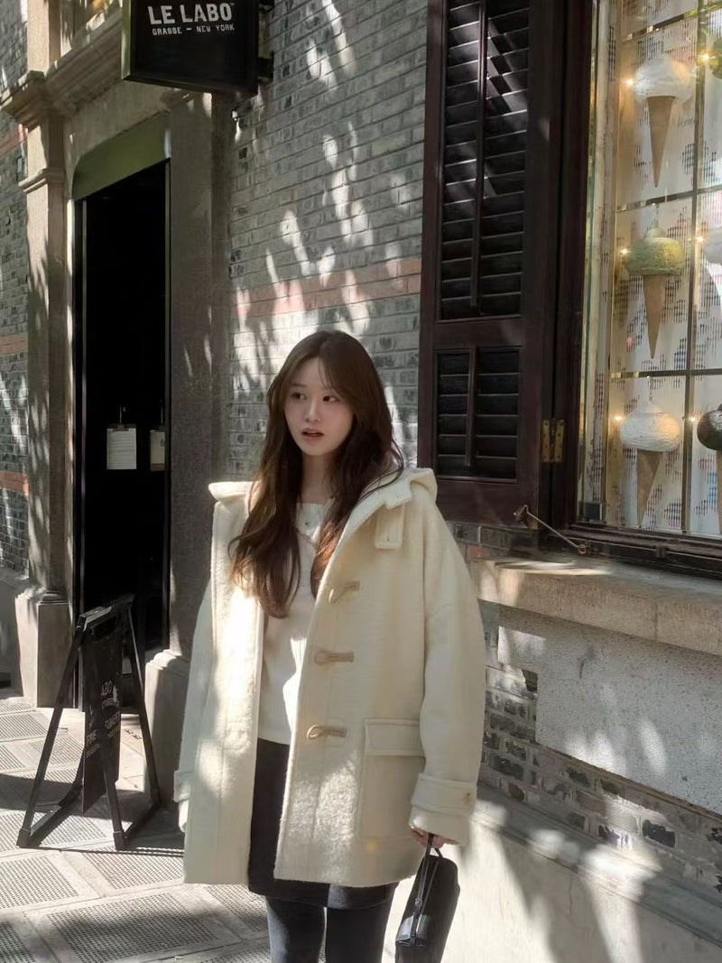 Baby alpaca hoodie duffle coat