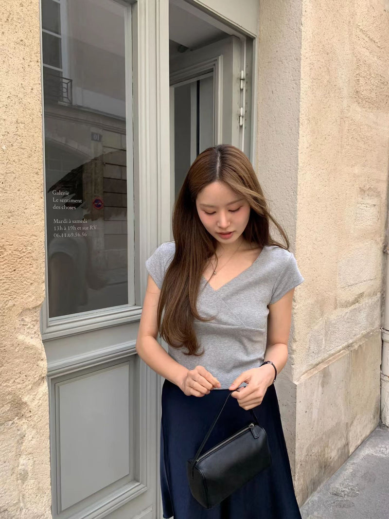 [Instock] V wrap half tee (gray)