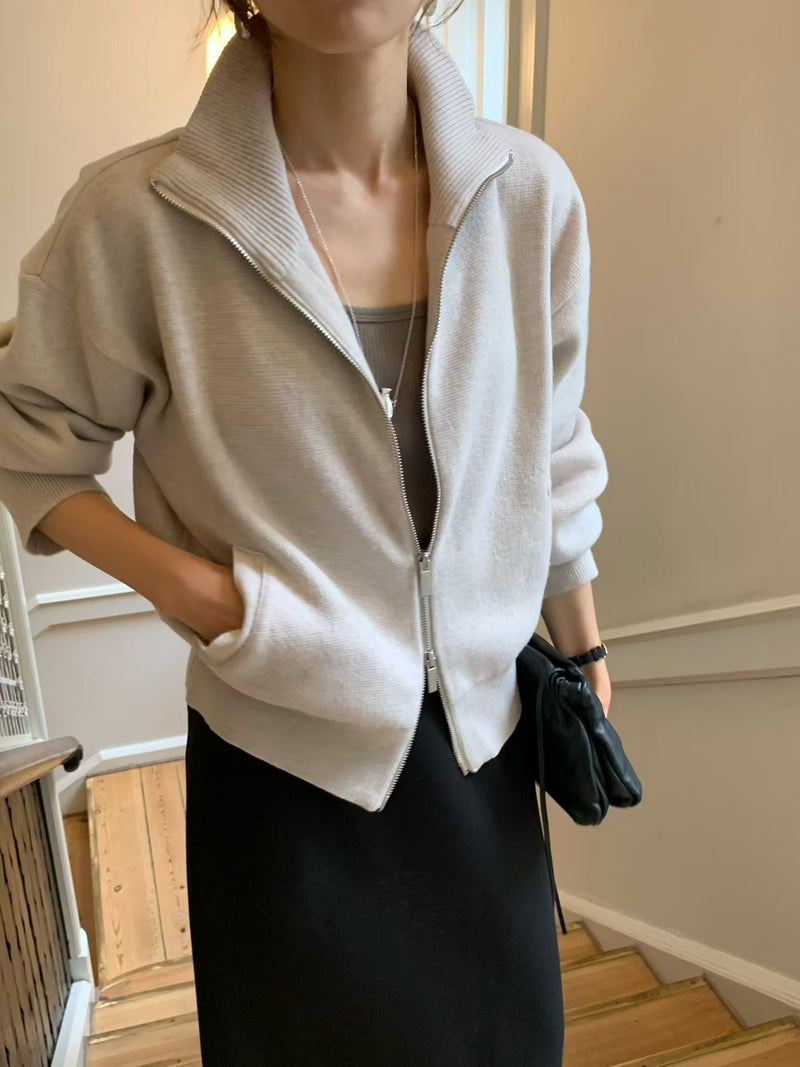 High neck zip-up cardigan