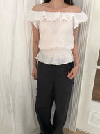 Waffle frill 2way blouse