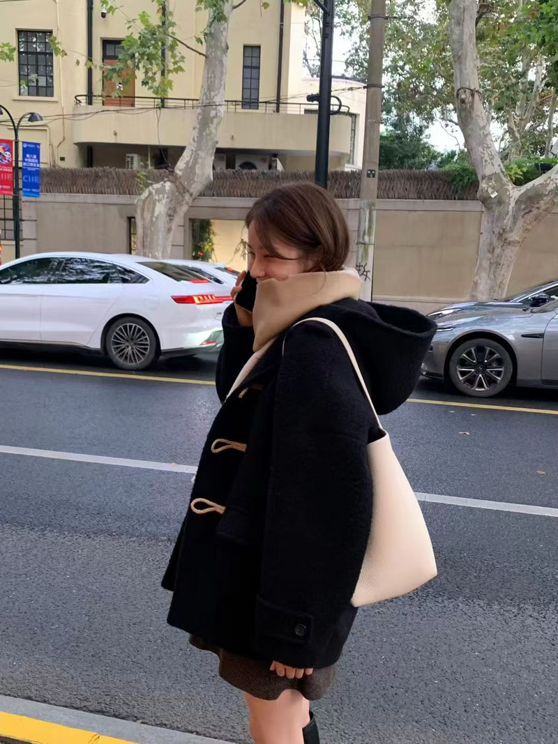 Baby alpaca hoodie duffle coat