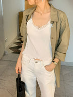 Sage lace sleeveless