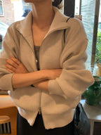 High neck zip-up cardigan