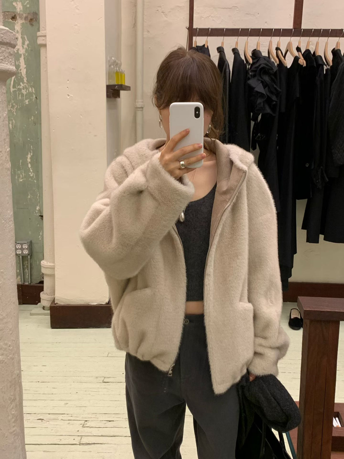 Minc hood fur zipup jacket