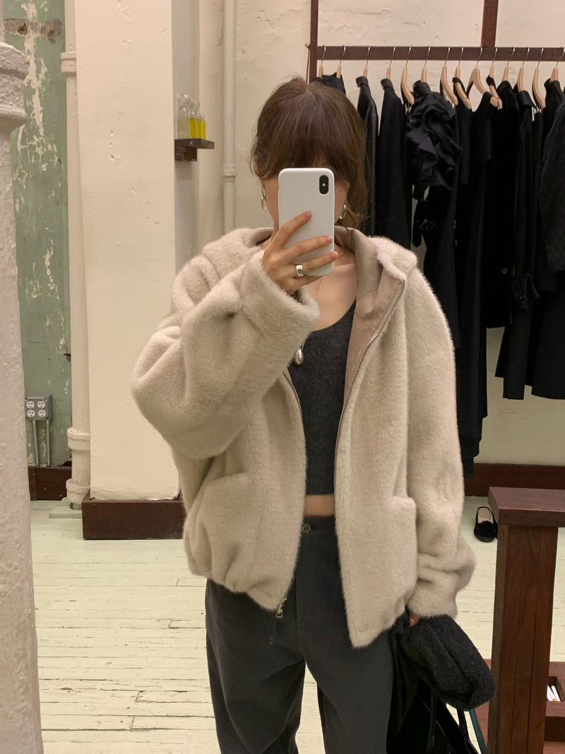 Minc hood fur zipup jacket