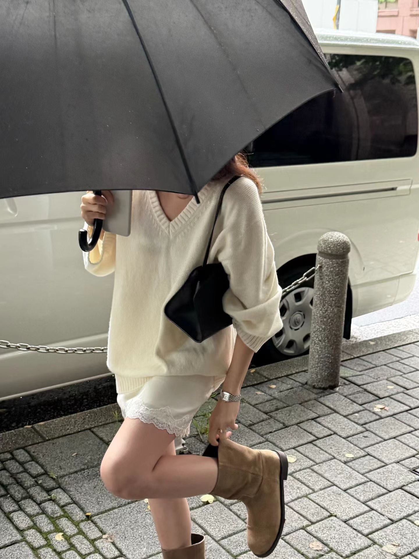 Satin mini lace skirt