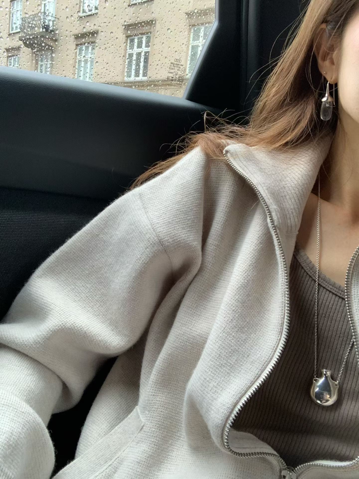 High neck zip-up cardigan