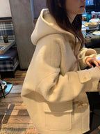 Baby alpaca hoodie duffle coat