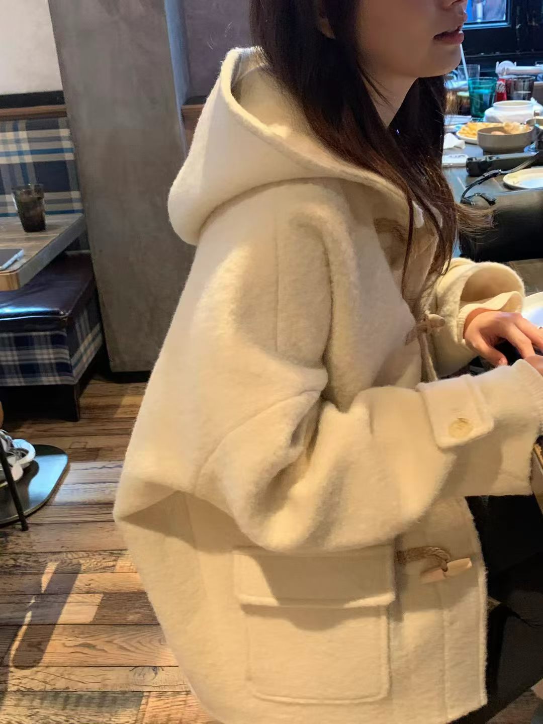 Baby alpaca hoodie duffle coat