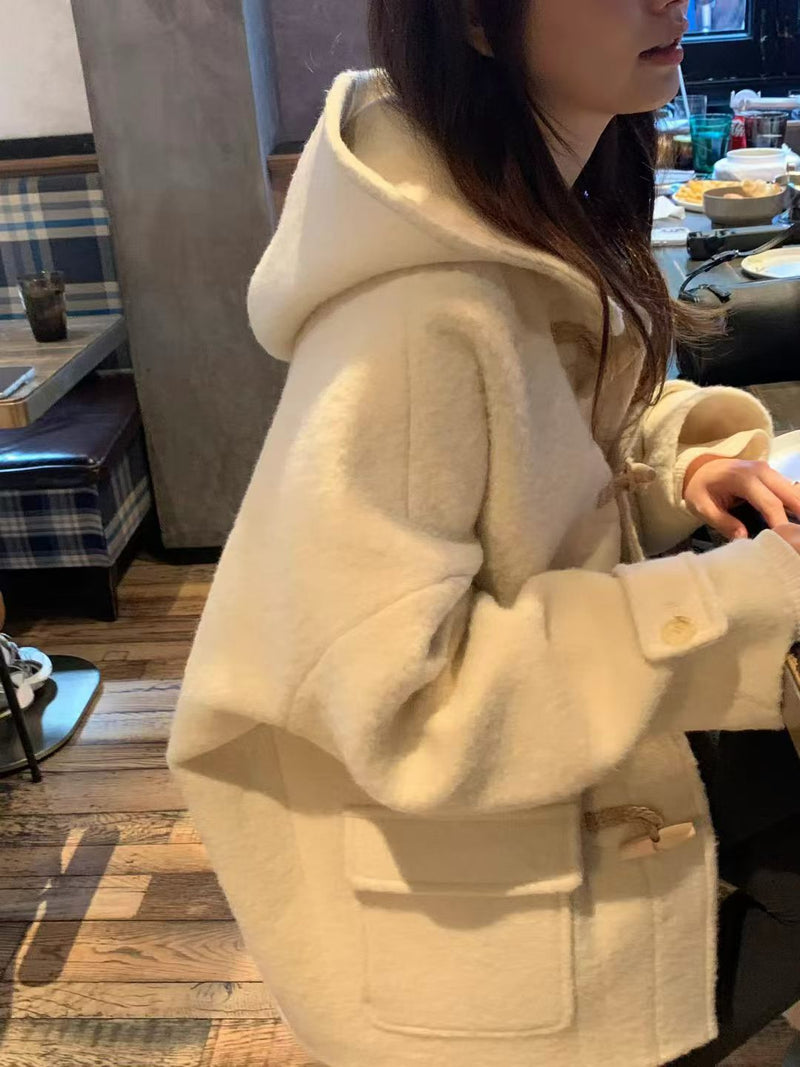 Baby alpaca hoodie duffle coat