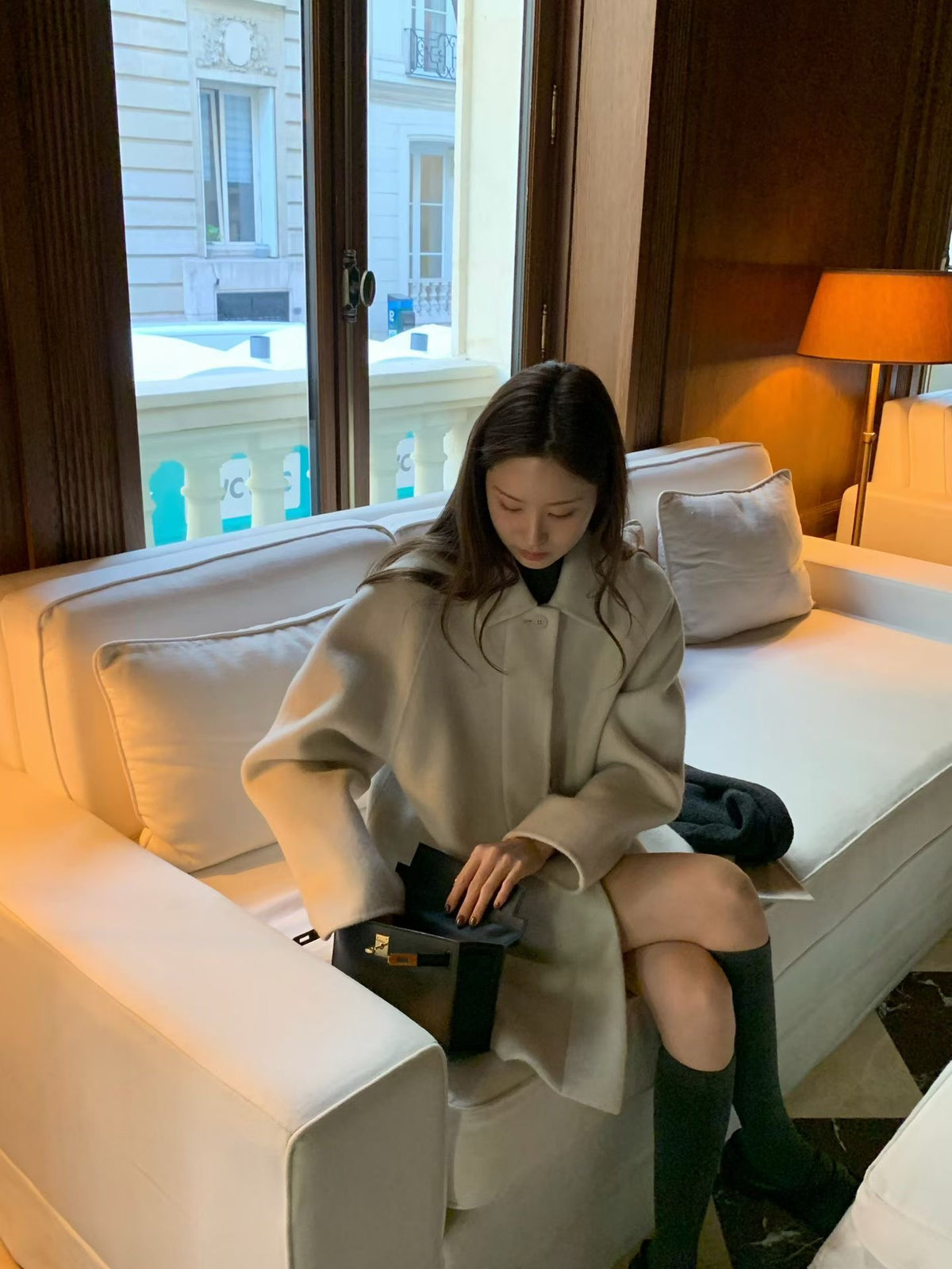 Handmade cony cashmere raglan coat