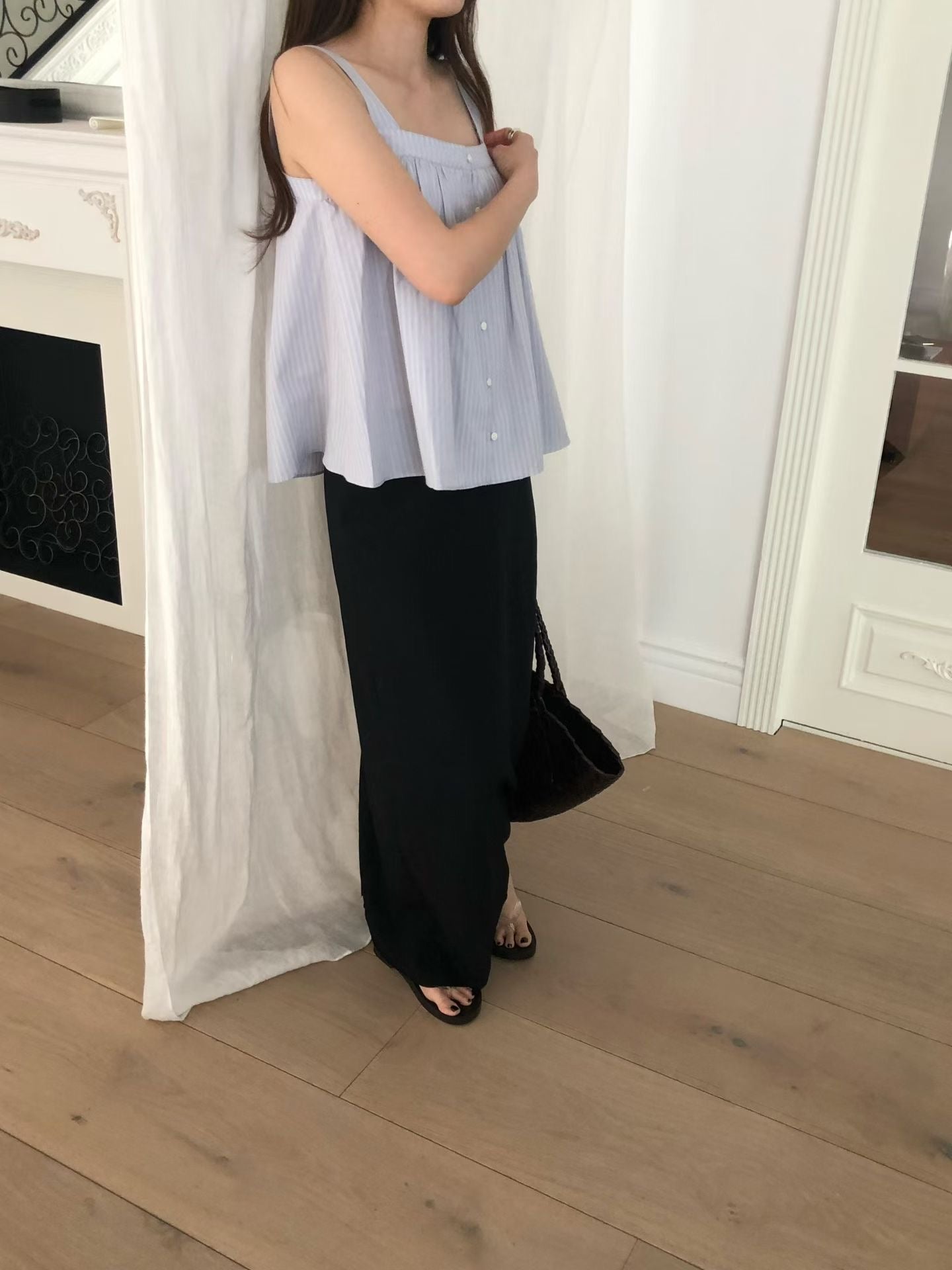 Pintuck flare stripe blouse