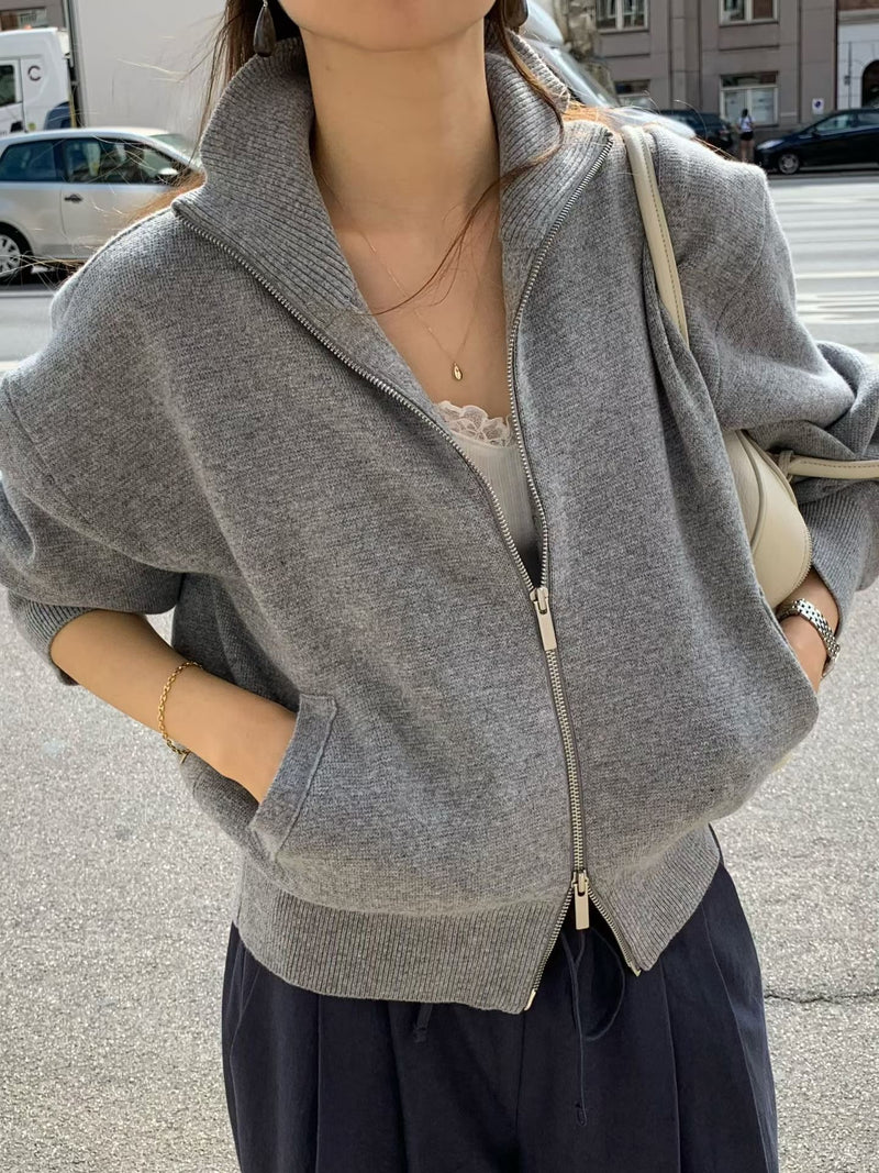 High neck zip-up cardigan