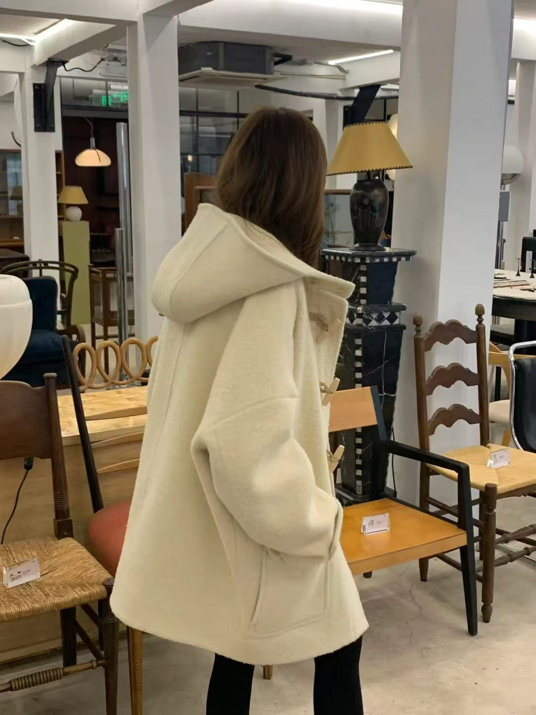 Baby alpaca hoodie duffle coat