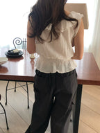 Waffle frill 2way blouse